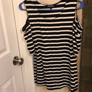 Black and white stripe cold shoulder shirt